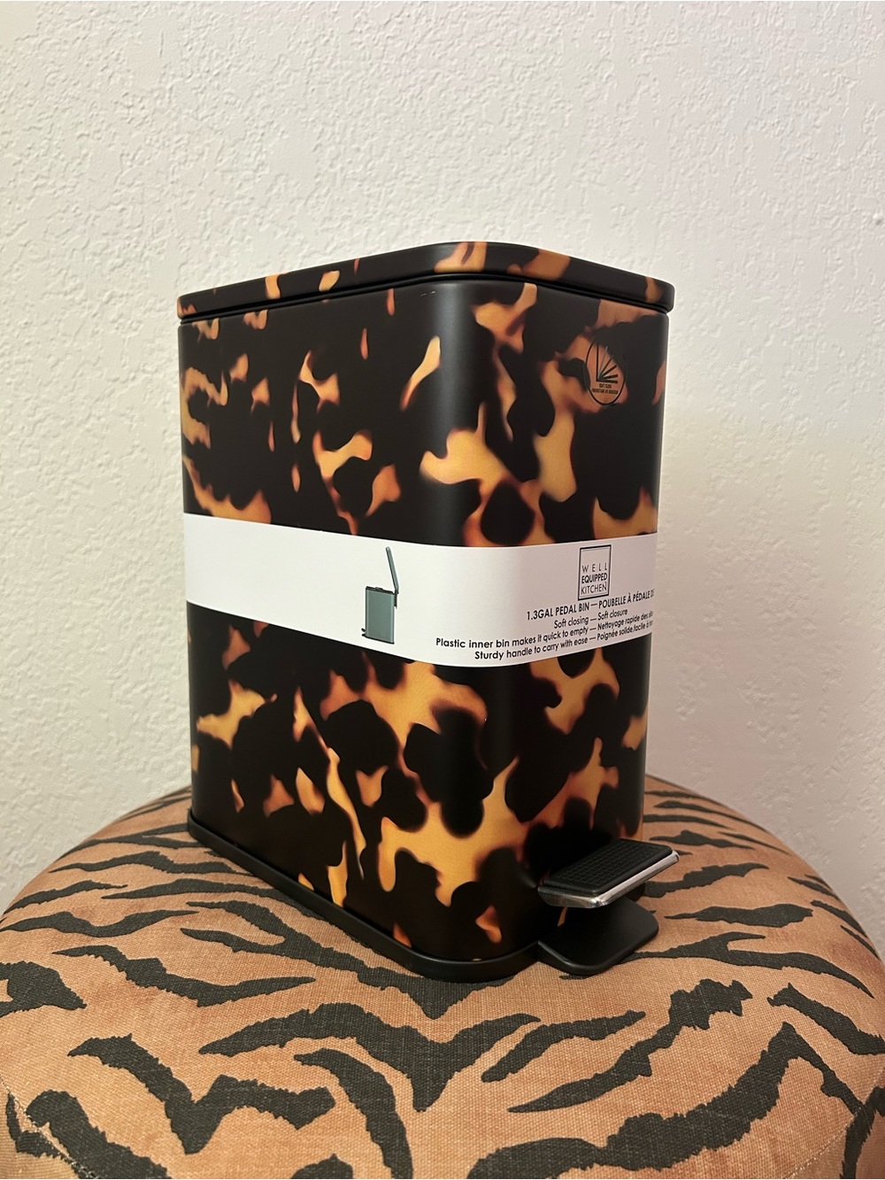 NEW Tortoiseshell Pattern 1.3 Gal/5L Soft Close Pedal Step Trash Can Waste Bin